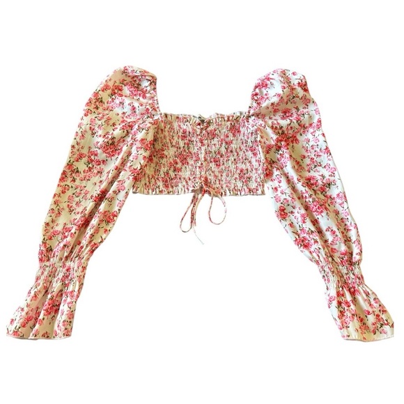Tops - Floral Puff Sleeve Crop Top